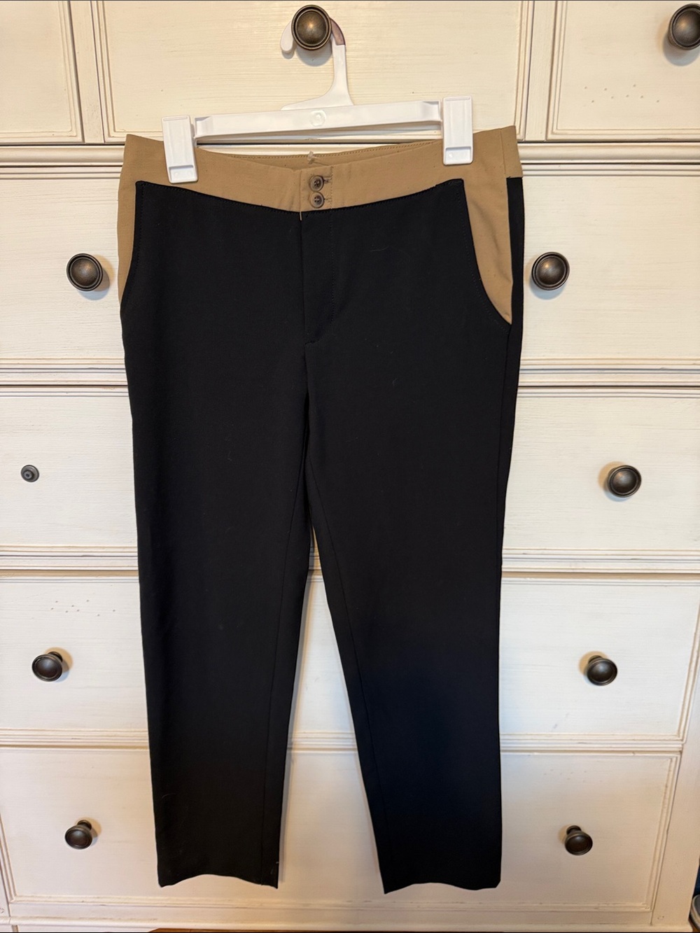 Anthropology Cartonnier Black and Tan Colorblock Ponte Ankle Pants